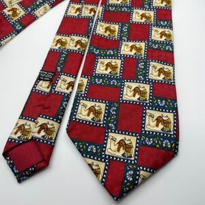 Christian Dior Monsieur Mens Silk Necktie Red Camel Pattern Made in France